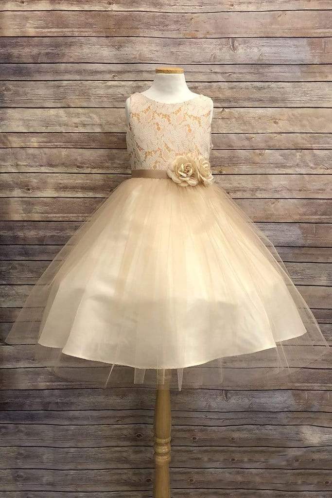 Tea Length Lace and Tulle Flower Girl Nicholle Dress 304 – Sparkly Gowns