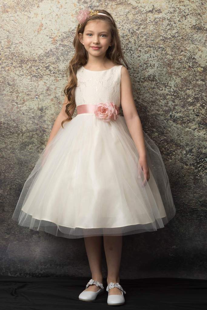 Tea Length Lace and Tulle Flower Girl Nicholle Dress 304 2 / Orange Tea Length Lace and Tulle Flower Girl Nicholle Dress 304 2 / Orange