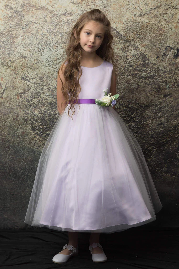Flower girl dresses with purple sash sale