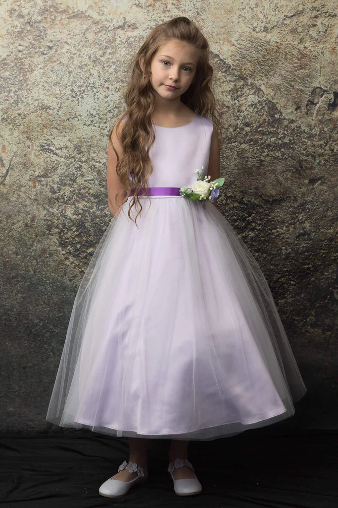 Satin and Tulle Flower Elegant Birthday Party Girl Dress 208A
