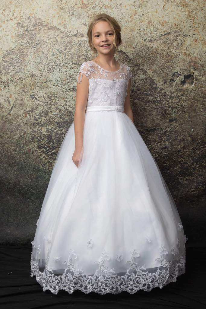 Size 6 Floral Embroidery Multi-Layer Tulle Communion Flower Girl Dress C332 6 / White Size 6 Floral Embroidery Multi-Layer Tulle Communion Flower Girl Dress C332 6 / White