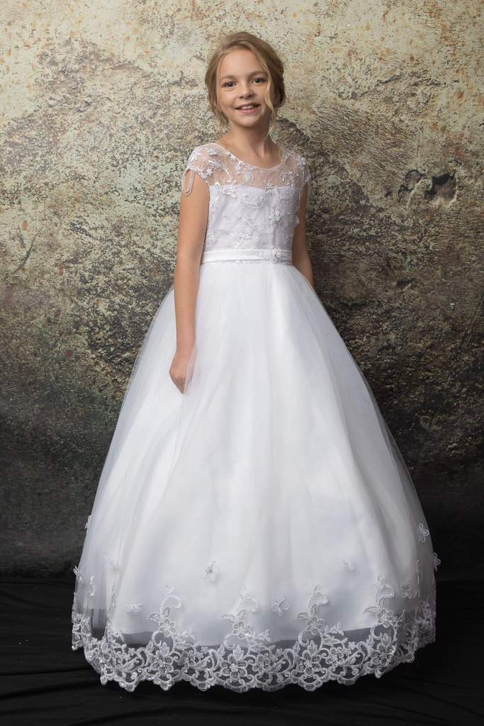 Floral Embroidery Multi-Layer Tulle Communion Flower Girl Dress C332