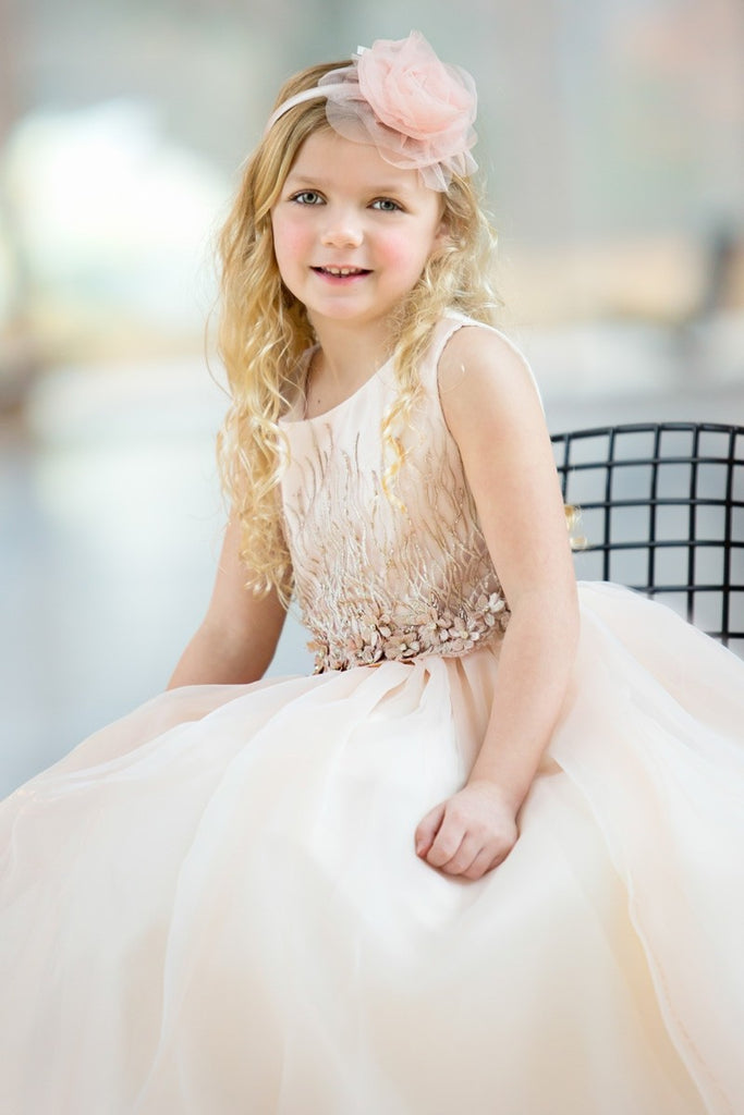 3D Applique Top Satin and Organza Skirt Children dress