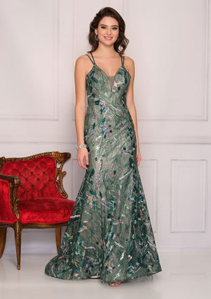 Beaded V-Neckline Trumpet Long Dress 10590