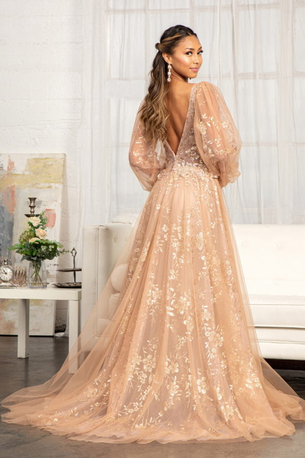 Sequin and Glitter Embellished A-Line Long Dress GL3001 3X / Sienna Sequin and Glitter Embellished A-Line Long Dress GL3001 3X / Sienna