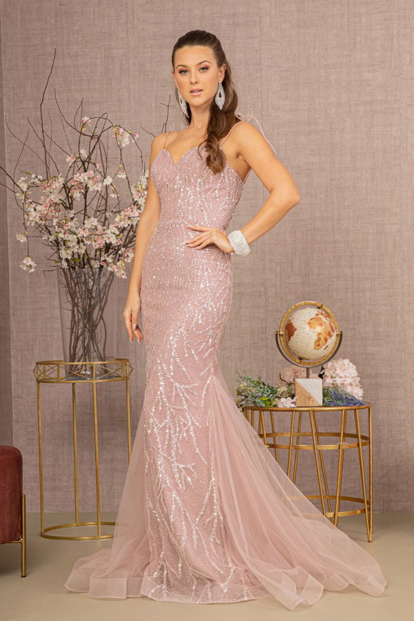 in Stock Andrea & Leo Anastasia A1023 Evening Gown Size 6 Rose Gold A Line Sheer Feather Beaded Off Shoulder