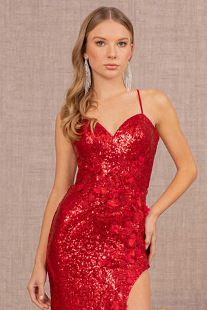 Vestido de fiesta con adornos de lentejuelas y escote corazón GL3146