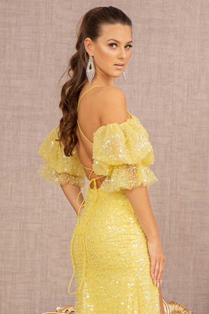 Sweetheart Neckline with Detachable Short Puff Sleeves Prom Gown GL3155