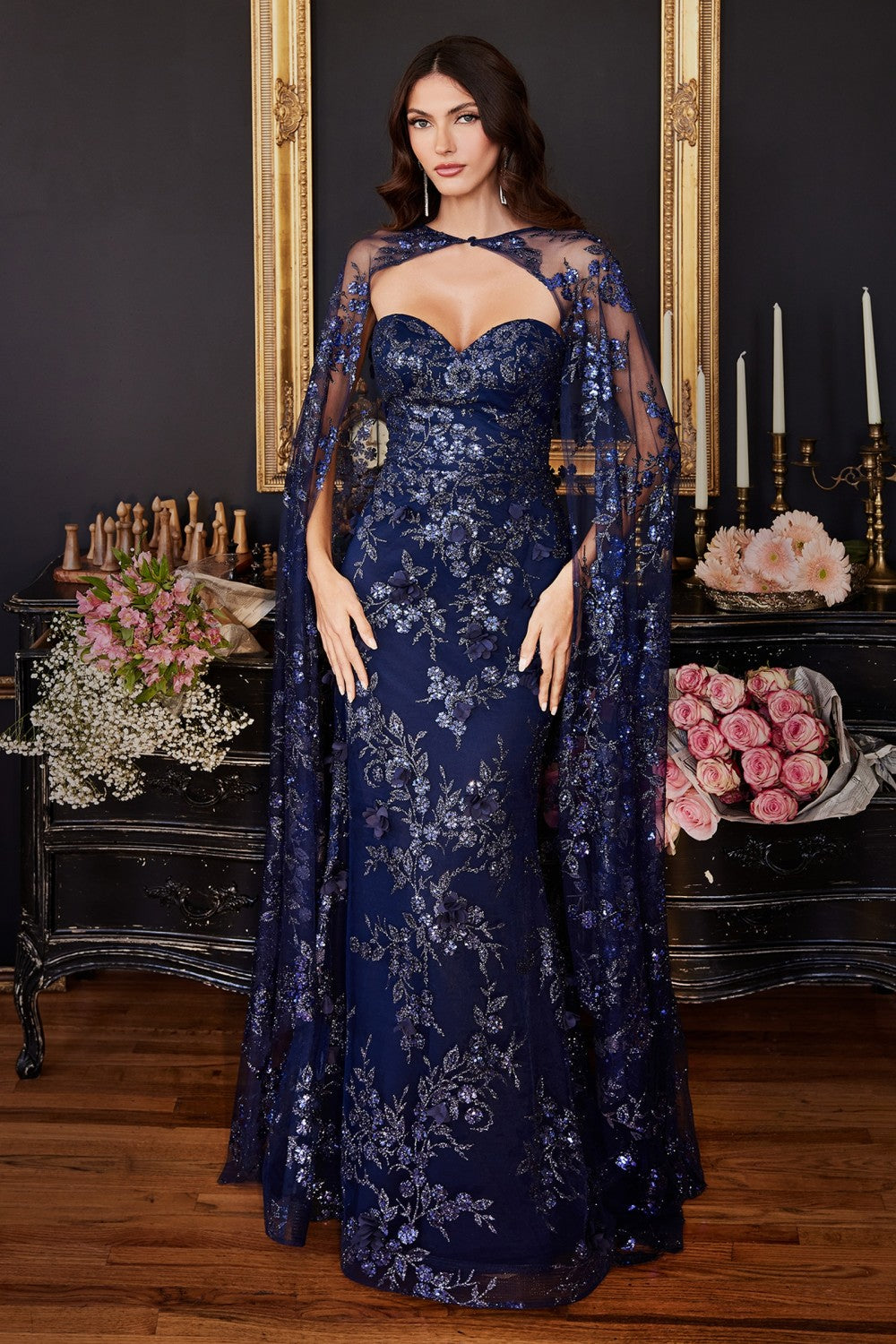 Sweetheart Neckline With Detachable Lace Cape Long Gown J834 Sparkly Gowns Sweetheart Neckline With Detachable Lace Cape Long Gown J834 Sparkly Gowns