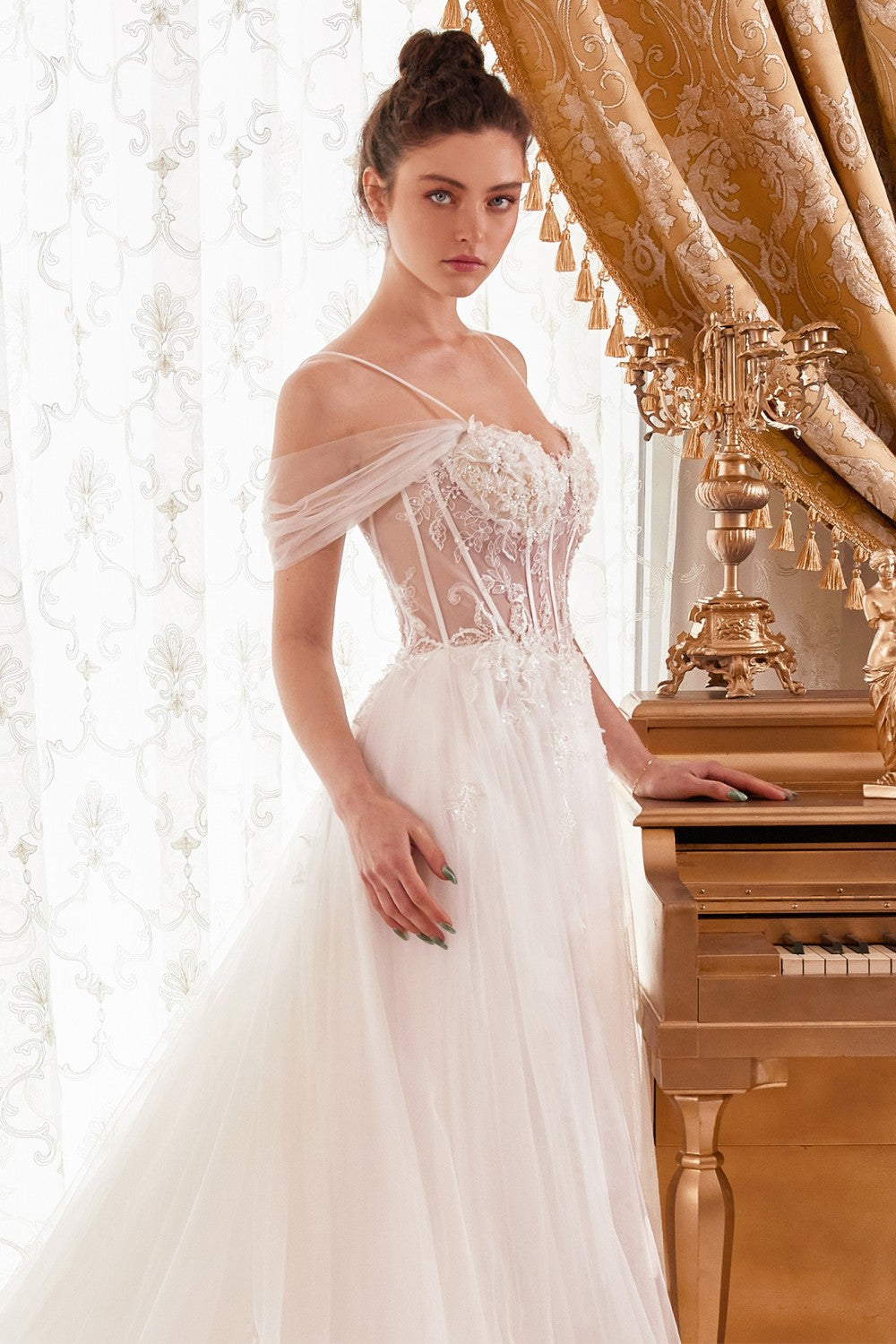 Cold Shoulder Floral Layered Tulle A-Line Bridal Gown WN307 – Sparkly Gowns Cold Shoulder Floral Layered Tulle A-Line Bridal Gown WN307 – Sparkly Gowns