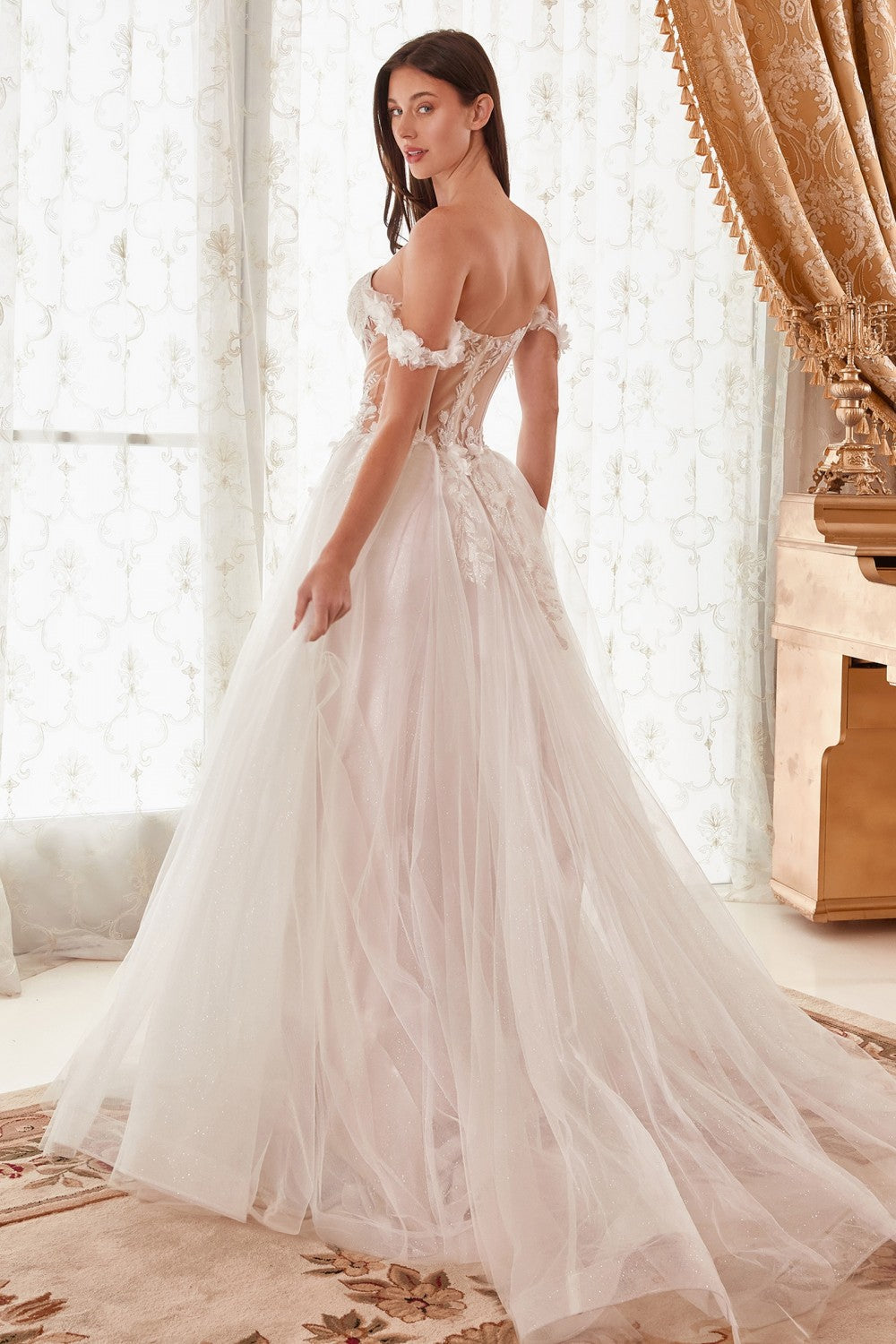 Off the Shoulder Floral Appliques A-Line Bridal Gown WN308 Sparkly Gowns Off the Shoulder Floral Appliques A-Line Bridal Gown WN308 Sparkly Gowns