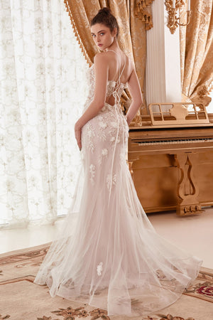 Vestido de novia sirena con apliques florales sin mangas WN310